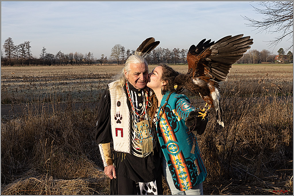 Cheyenne-Halbblut Hunting Wolf in der Falknerei Pierre Schmidt; Gymnich, 09.02.2023